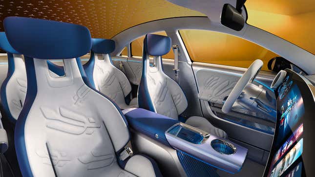 Ein Foto der Sitze im Mercedes CLA EV-Konzept. 